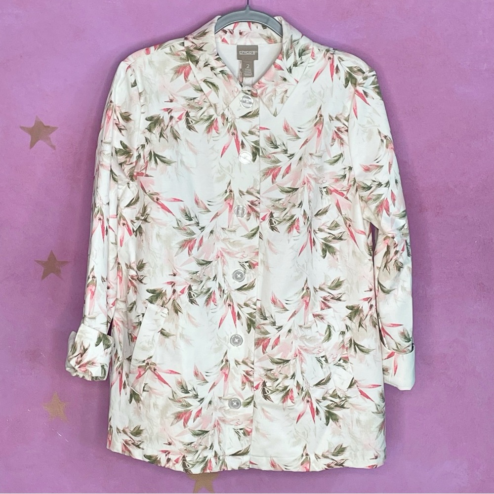 Chico’s Summer Grove Jacket Floral Print Long Sleeve Women’s Size Large 2 New